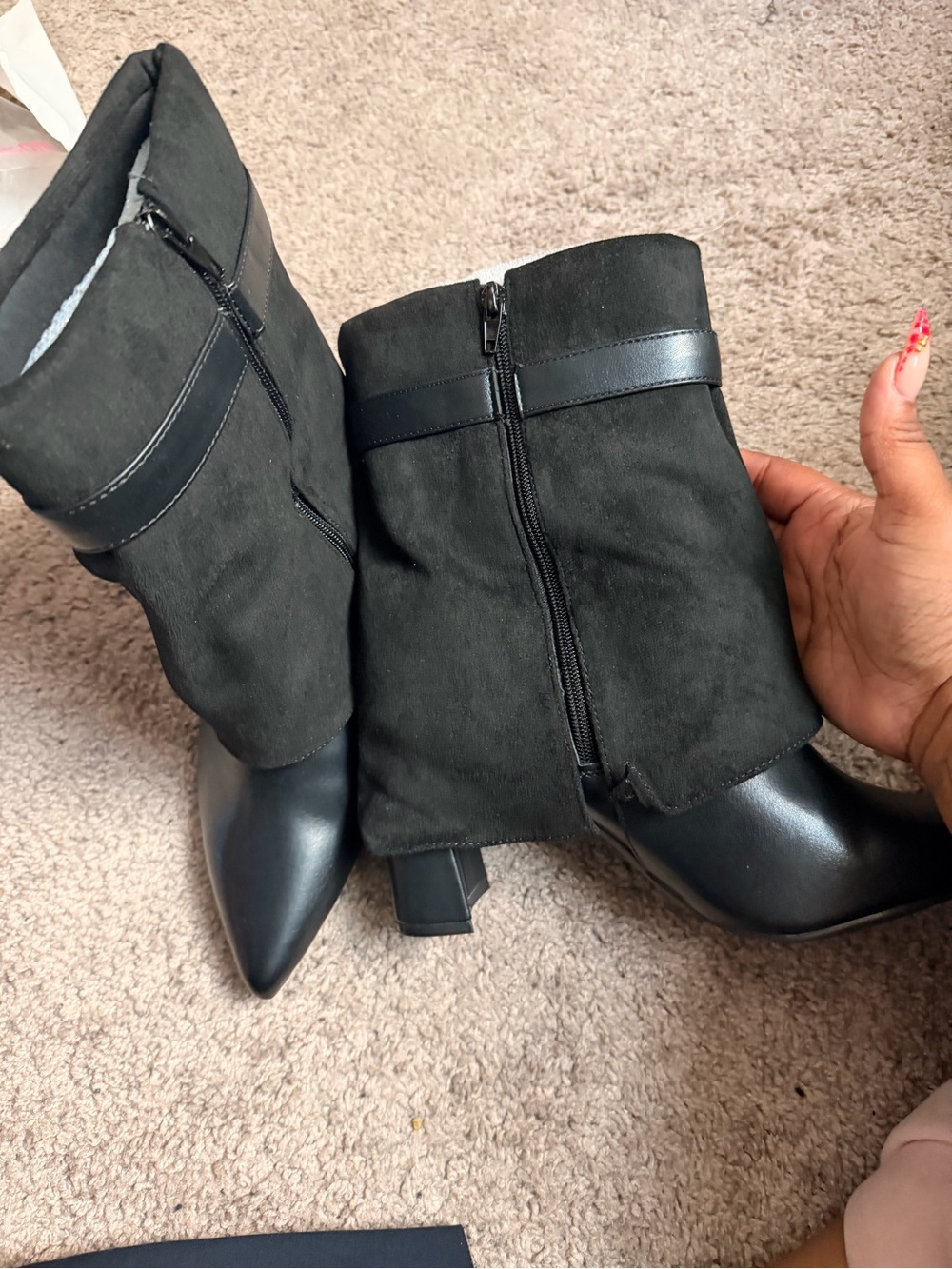 Women's Black Mid-Calf Pointed Toe Block Heel Boots